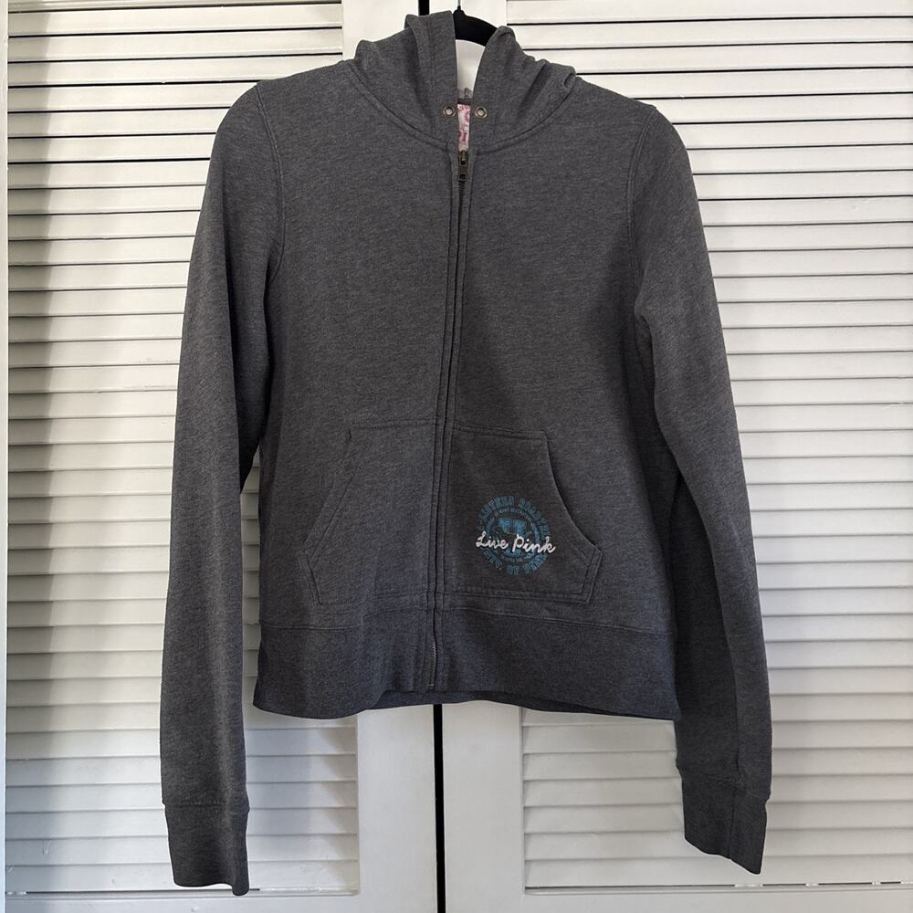 Victoria Secret Pink 1986 Gray Hoodie A Lister Roadtrip Graphics Full Zip Large